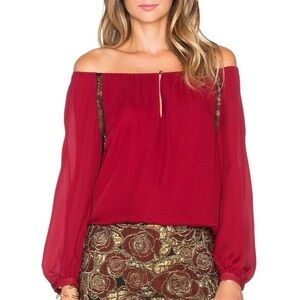 Alice + Olivia Women's Daroda Red Silk with Lace top , sz small